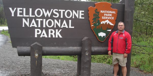 At one of the entrances to Yellowstone National Park on my 41st birthday, June 18, 2009.