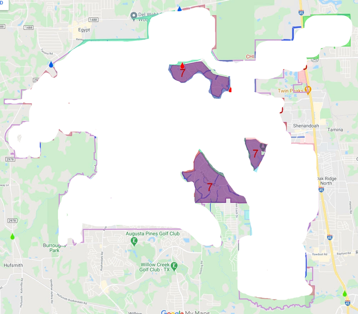 Discontiguous boundaries of MUD 7 The Woodlands TX