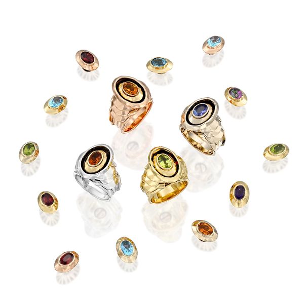 Aglaida, GEM's Collection, Oval model, Mixed Gold 18 Karat, Silver 925, Mixed Gemstones 