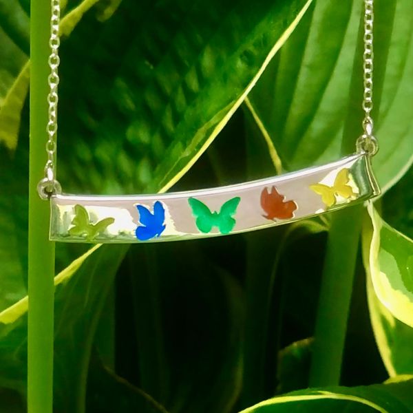 Vitreous enamel butterflies pendant 40mm