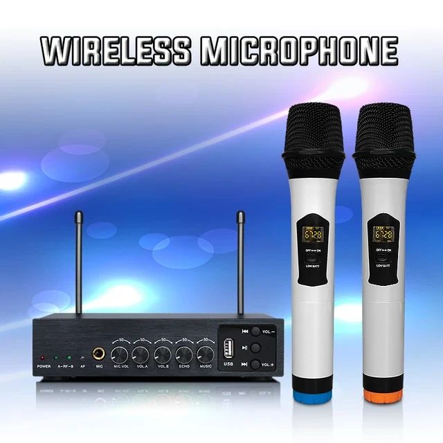 UHF Dual cordless mics Bluetooth Echo Wireless Microphone Receiver for