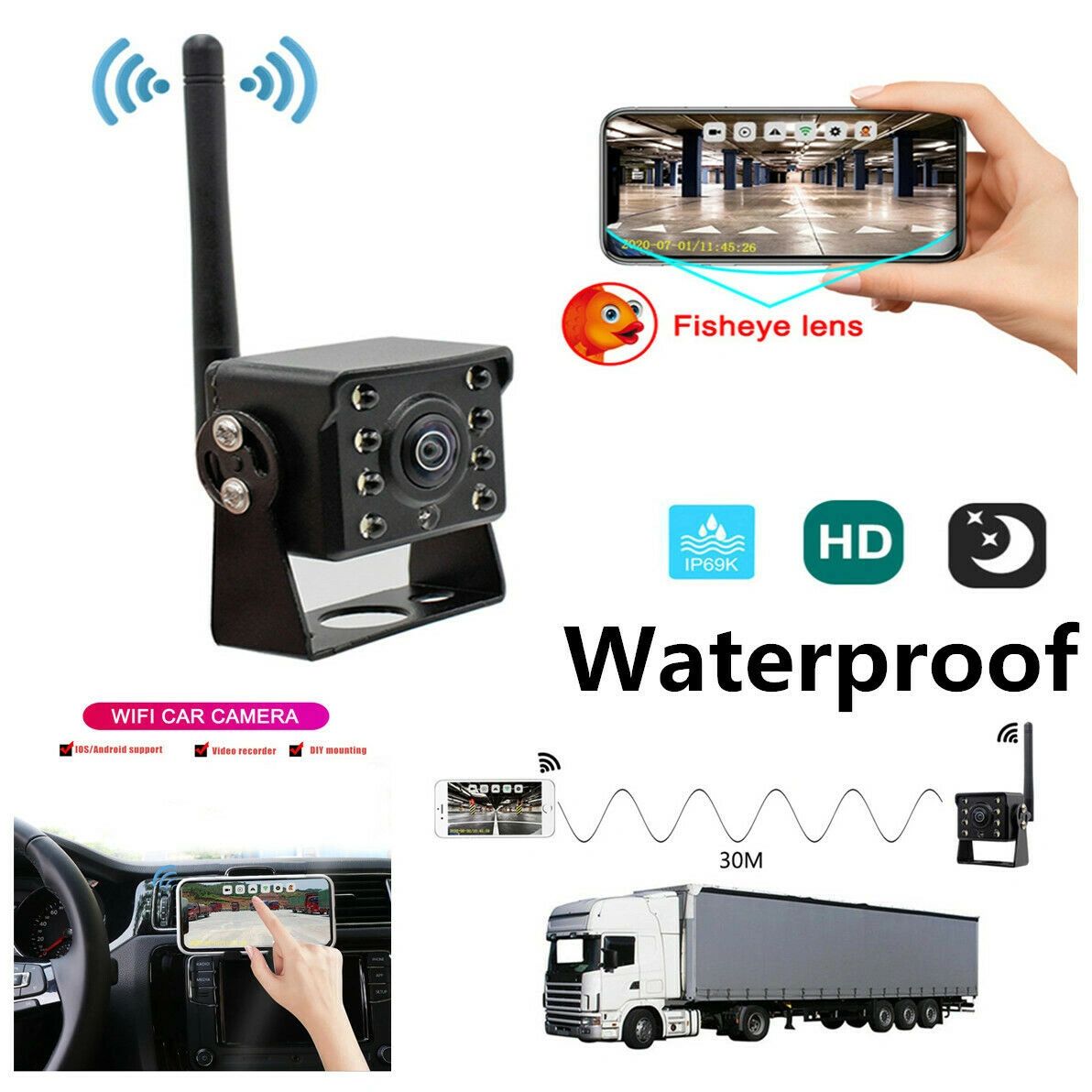 WiFi Wireless Car Truck RV Trailer bus Rear View Backup Camera CCTV for