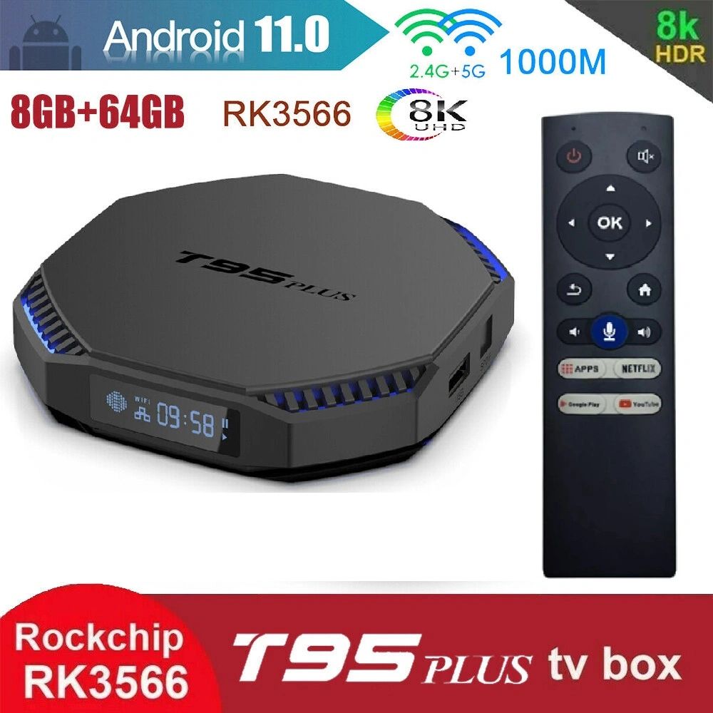 T95 Plus Android 11.0 DDR4 8gb + 64gb TV Box 8K 4K Media player voice