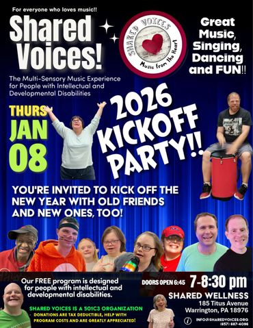 Shared Voices 2026 Kickoff Party for people with intellectual and developmental disabilities.