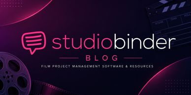 StudioBinder Blog logo with film reels and clapperboard background.