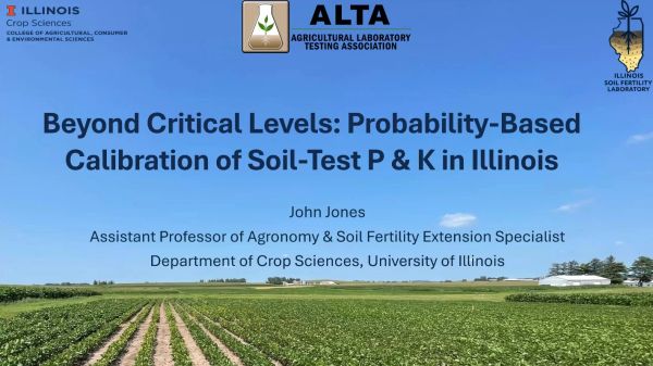 Presentation slide on soil-test calibration for phosphorus and potassium in Illinois.