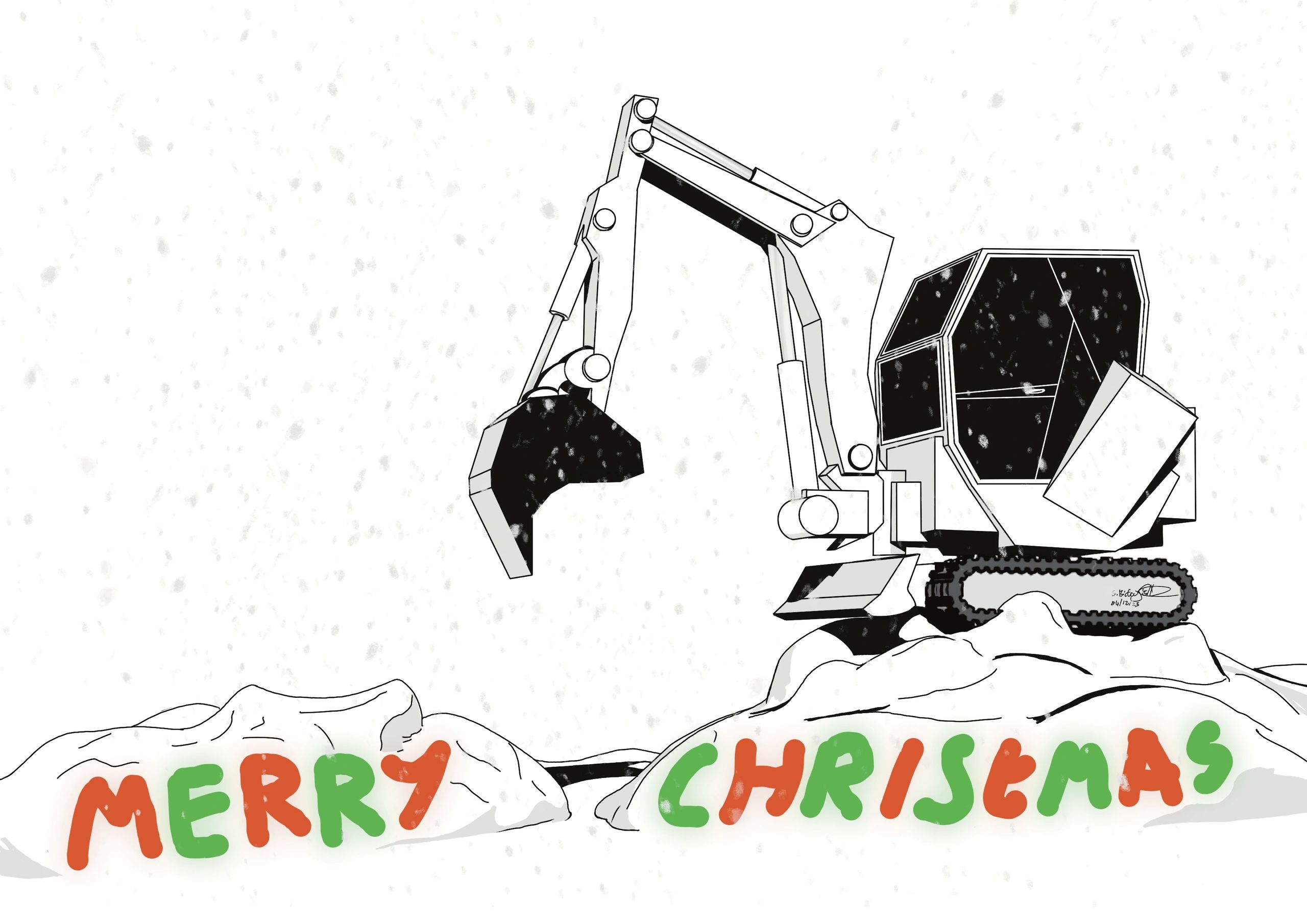 Excavator Merry Christmas by Steve Birtwhistle