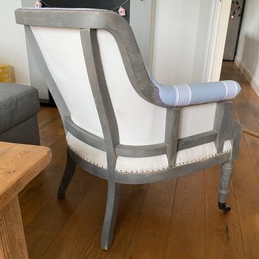 Modern Open Back Chair Upholstery in Blue and White stripe