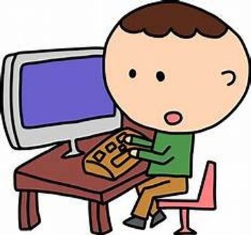 Cartoon of a person typing on a computer keyboard.