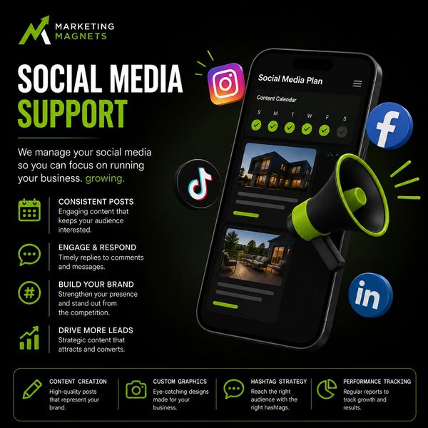 Professional Social Media Support service focused on content management, audience engagement, brandi