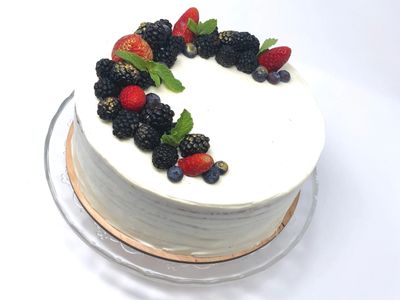 Homey cake with fresh berries.
