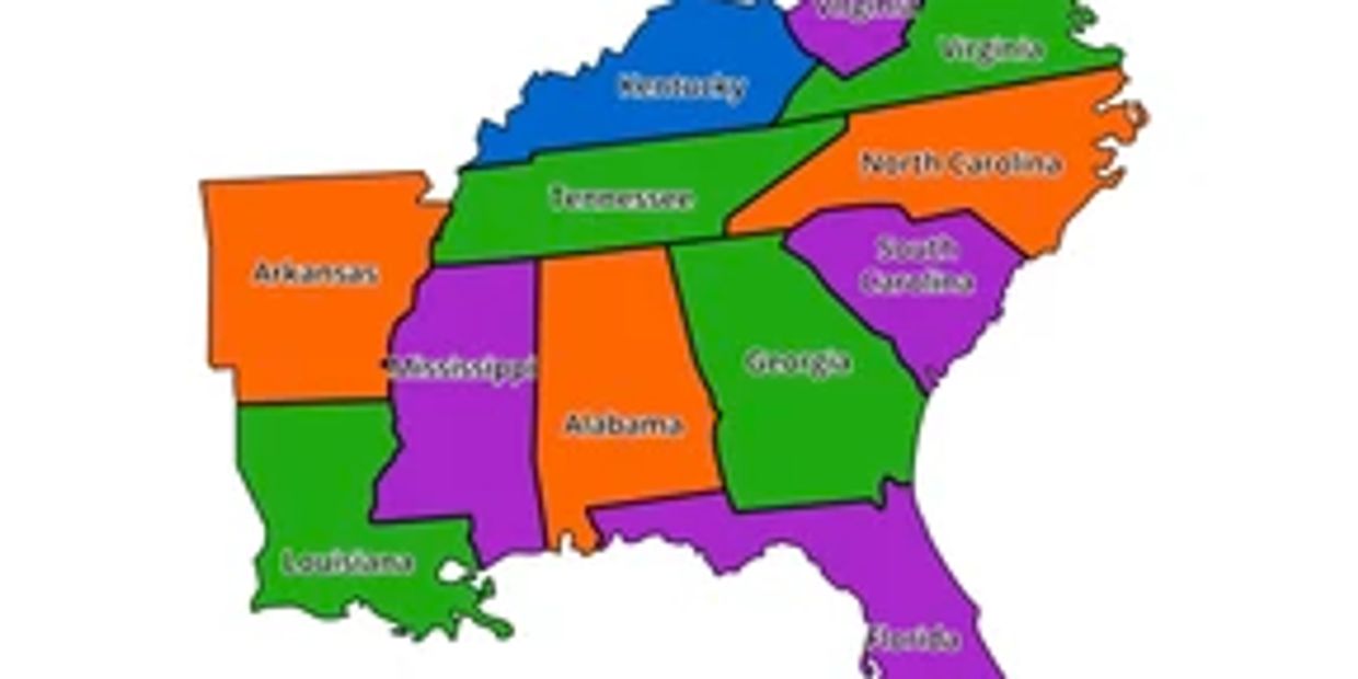Map of the southeastern United States