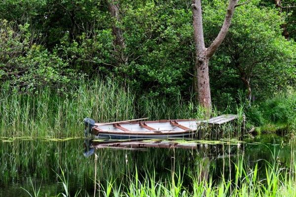 Ireland, boat, lake, castle, photography, Barry altmark, fine art photography, canvas print