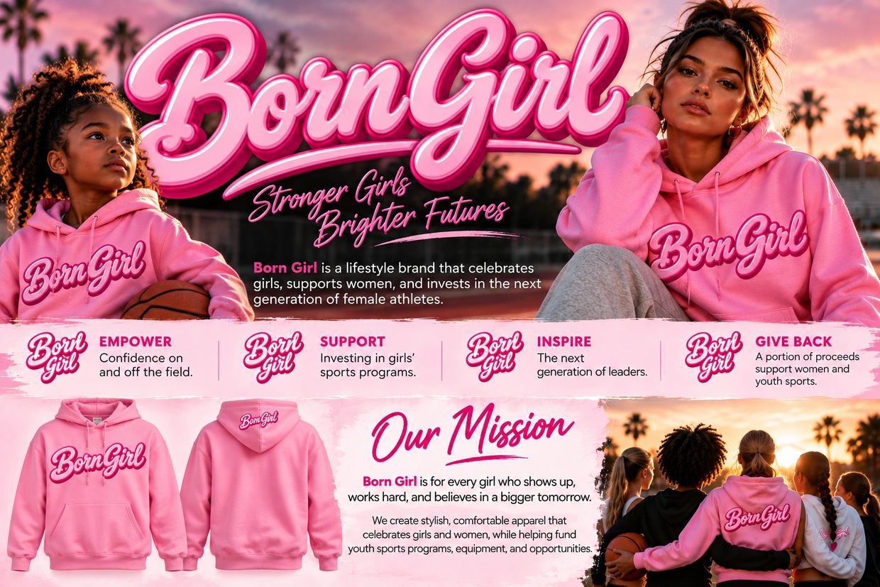 Born Girl brand empowers and supports girls, celebrating female athletes.