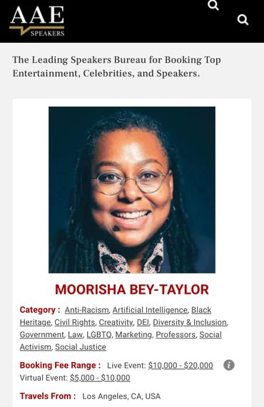 Professional speaker Moorisha Bey-Taylor featured on AAE Speakers website.