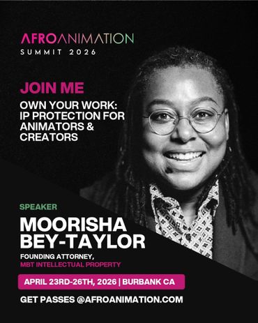 Announcement for Afro Animation Summit 2026 featuring speaker Moorisha Bey-Taylor on IP protection for animators.