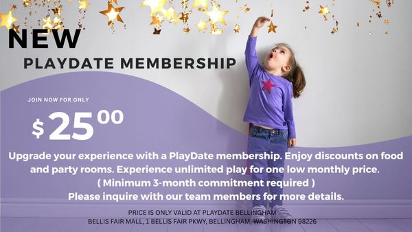 Child reaching for stars in a PlayDate membership ad for $25 monthly.