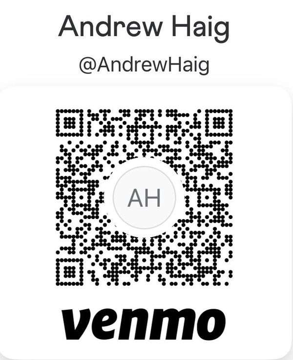 Venmo QR code for Andrew Haig with username @AndrewHaig.
