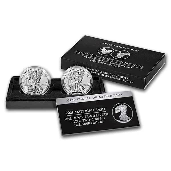 2021 2pc Silver Eagle Reverse Proof Set (w/Box and COA)