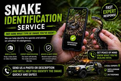 Quick snake identification service helping determine species and risk level, with expert advice and 