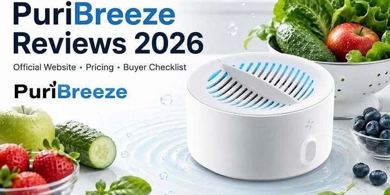 PuriBreeze air purifier with fresh fruits and vegetables.