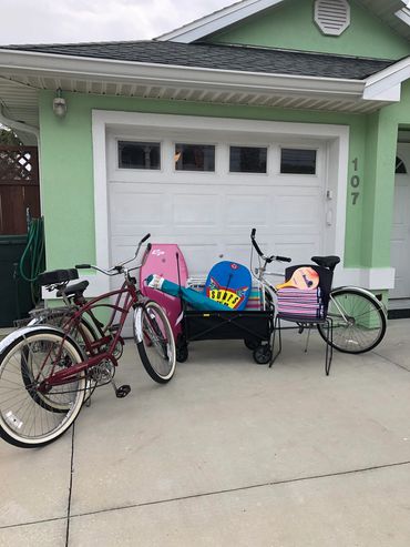 Bikes, Boogie Boards, Beach Chairs & Umbrella.