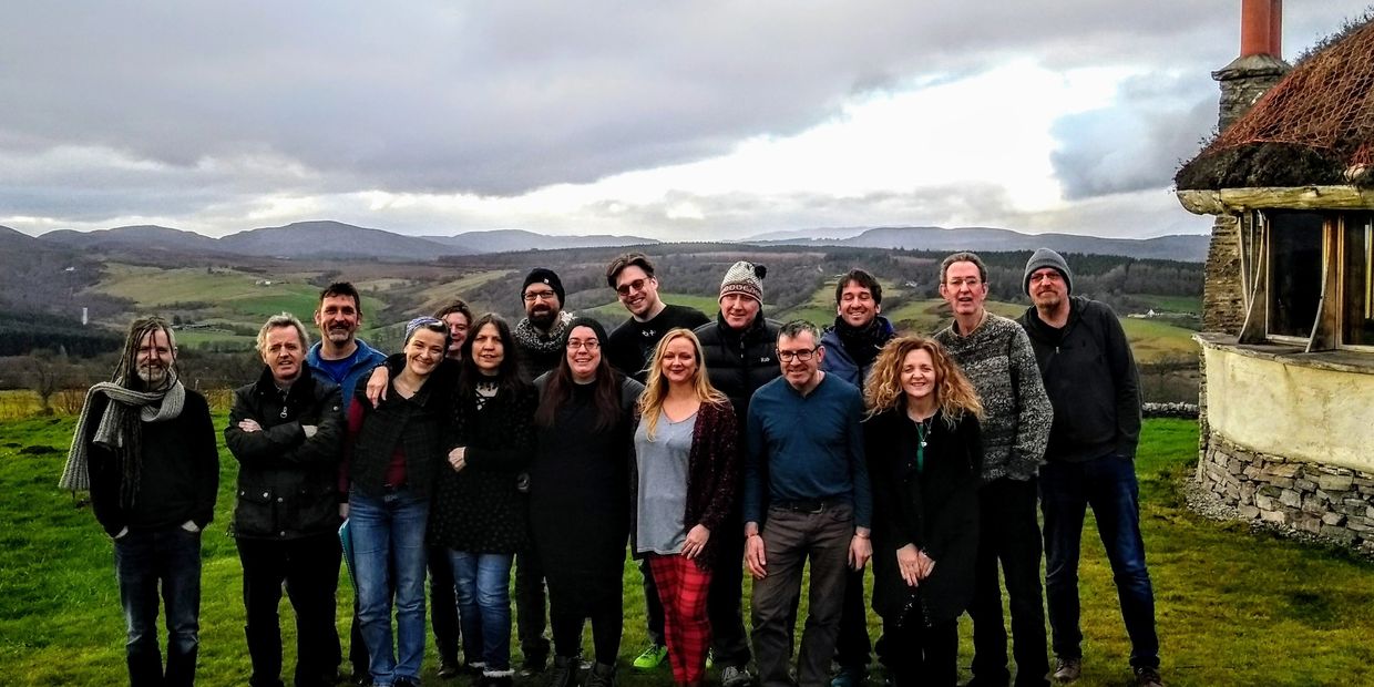 Ken Cox at Moniack Mohr songwriting course with Boo Hewerdine, Duke Special.
