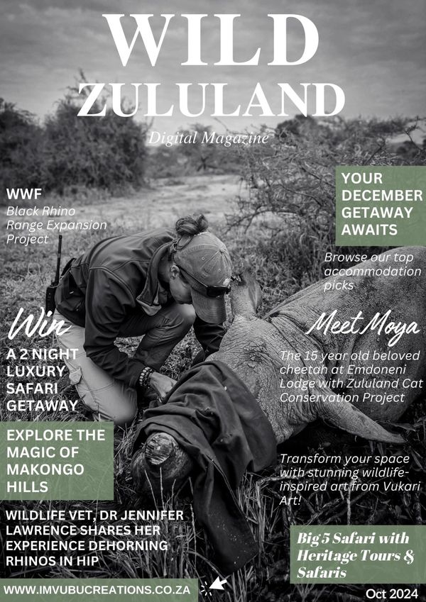 Wild Zululand magazine cover featuring wildlife conservation and safari adventures.