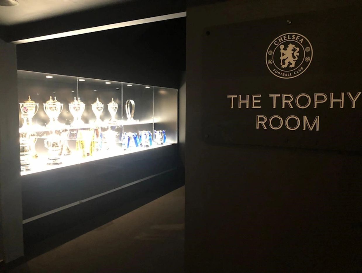 The entrance to the Trophy Room at Stamford Bridge.