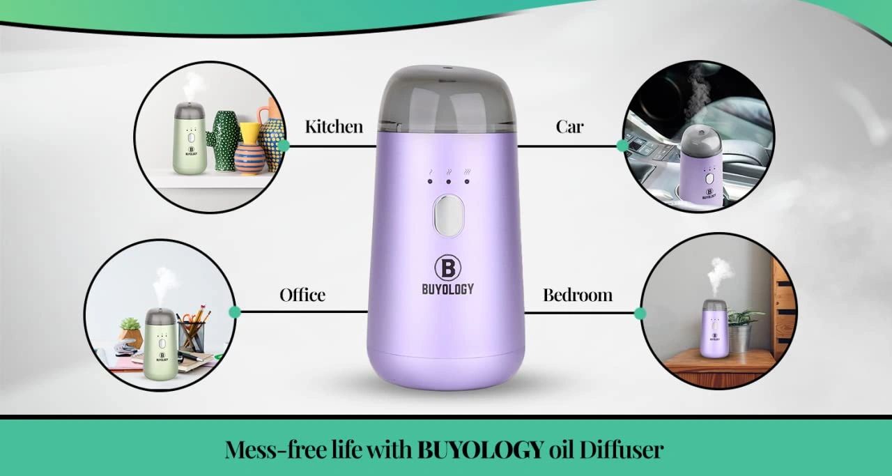 Buyology Rechargeable Car Essential Oil Diffuser| Portable, Cordless, Waterless| Aromatherapy Anywhere| Compatible with Pure Essential Oils| for Car