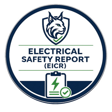 Logo of Electrical Safety Report (EICR) with a lynx and clipboard icon.