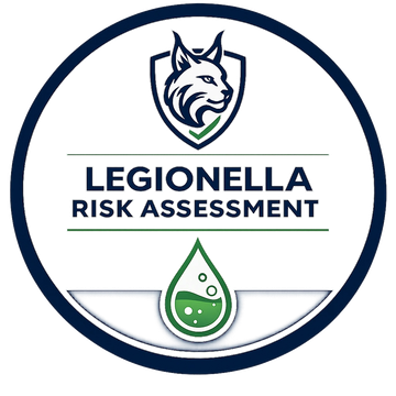 Logo for Legionella Risk Assessment featuring a wolf and a water droplet.