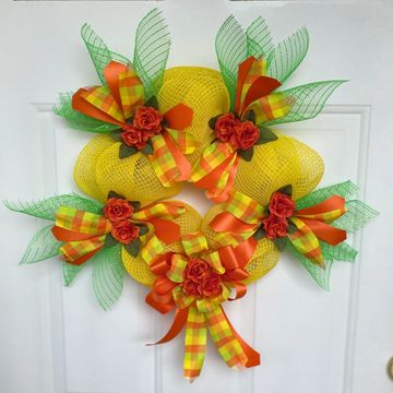 Spring/Summer Ribbon and Mesh Wreath- Beautiful, Yellow, Green, Orange