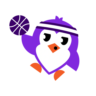 A penguin playing basketball! Our local mascot. 