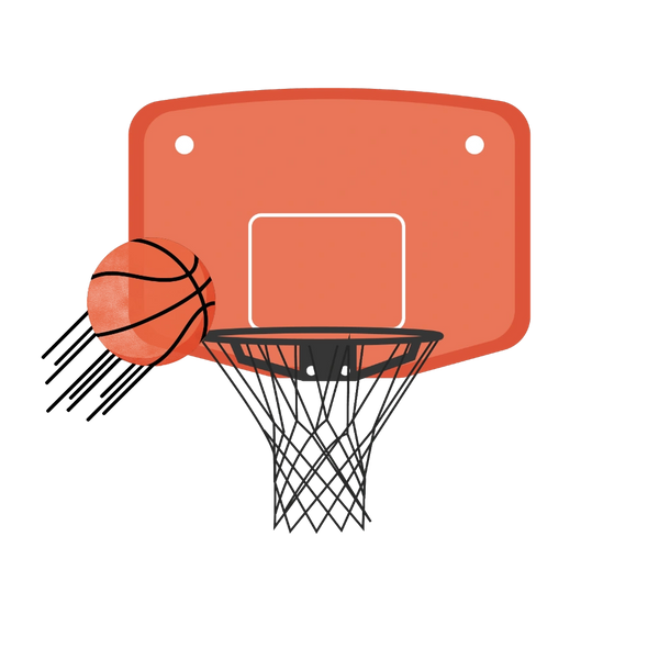 A basketball hoop and a basketball being thrown into the hoop 