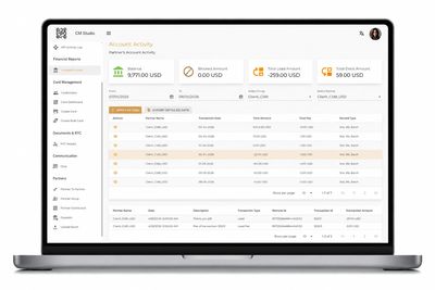 Laptop screen showing a detailed financial dashboard with account activity and transaction history.