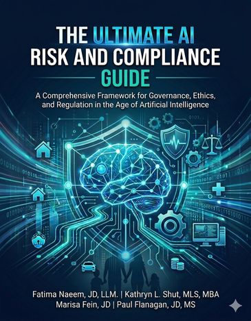 Book cover with the title The Ultimate AI Risk and Compliance Guide by 4 business and law authors.