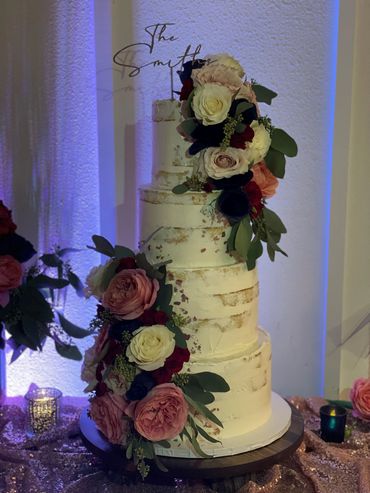 4-Tier Naked Wedding Cake with Natural Flowers