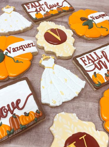 Fall in Love Custom Pumpkin Wedding Shower Cookies
