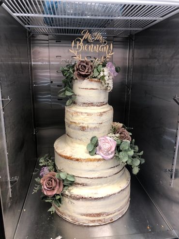 4-Tier Naked Wedding Cake with Fondant Flowers