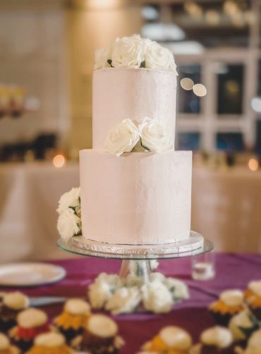 Two-tier White Wedding Cake with Natural Flowers