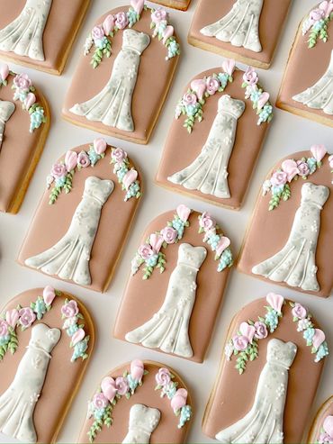 Custom Wedding Dress Cookies with Floral