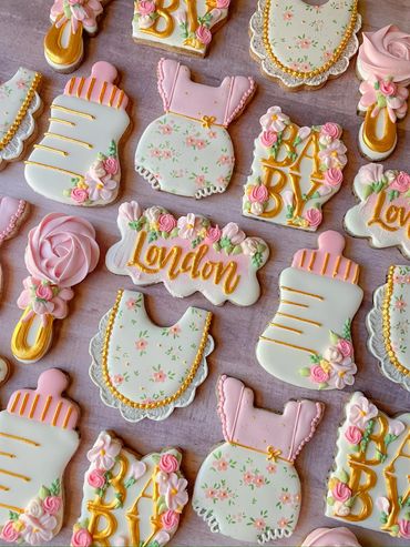 Floral and Gold Baby Shower Cookies