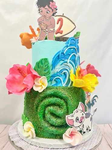 Hawaiian/Polynesian Birthday Cake with Fondant Flowers  