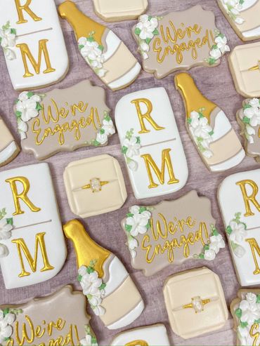 Floral Engagement Party Cookies in Nude Color Palette 