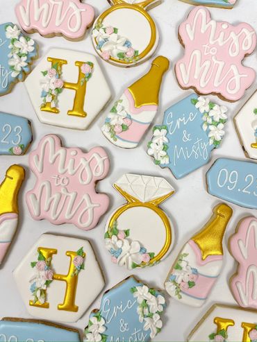 Pink and Blue Floral Wedding Shower Cookies
