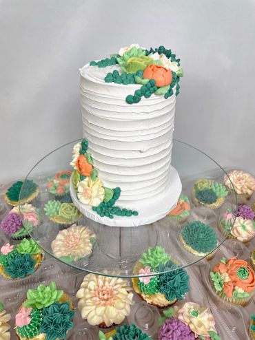 Succulent Inspired Wedding Cut Cake