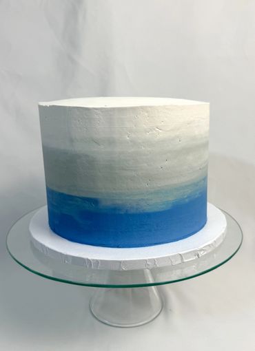Blue Ombre Round Cake with Blue, Gray, and White
