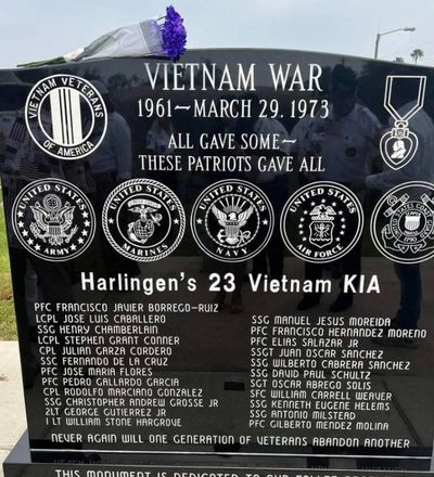 Vietnam War memorial honoring Harlingen's 23 fallen soldiers.
