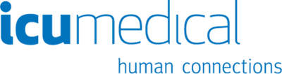 Blue text logo for IcuMedical with tagline banner connections.